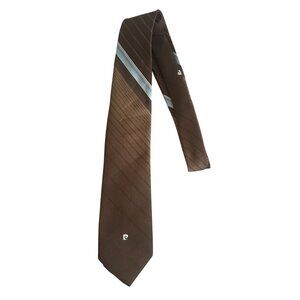 PIERRE CARDIN Mens Striped Brown Vintage Neck Tie